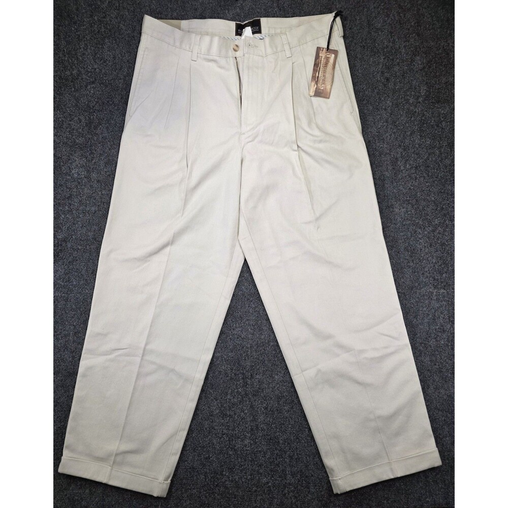 Weatherproof Cream Pleated Cuffed Chino Dress Pants NWT 38x30 Classic Fit